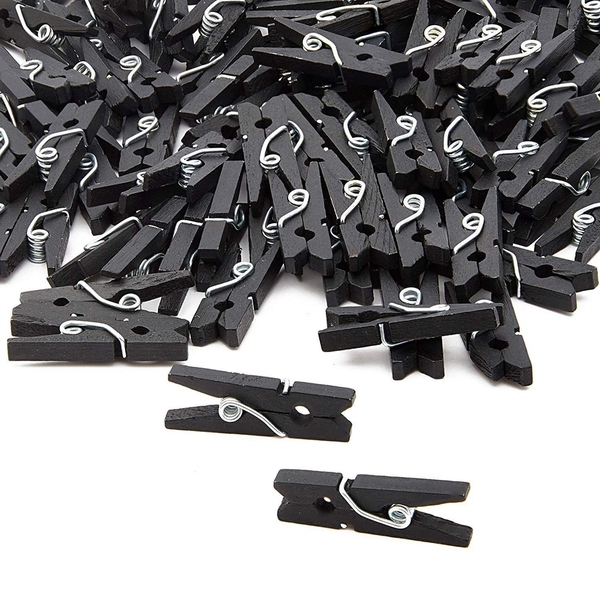 100 pcs Mini Black Wood Clothespins for Photos Postcard Note